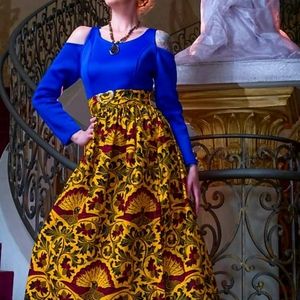 Navy Blue Top With Peacock Pattern Skirt